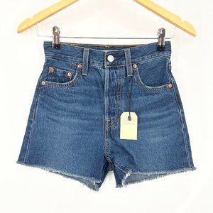 Levis Womens Ribcage Shorts Size 23 Button Fly High Rise Raw Hem Coastal Casual